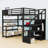 Full Metal Loft Bed With LED Lights, Charging Station, Desk And Storage Shelves-473740972