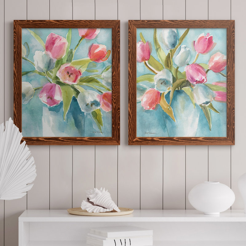 Today's Tulips I - ensemble de 2 reproductions d'art sur papier, H 24 po x l 36 po x P 1,5 po, Toile avec cadre érable