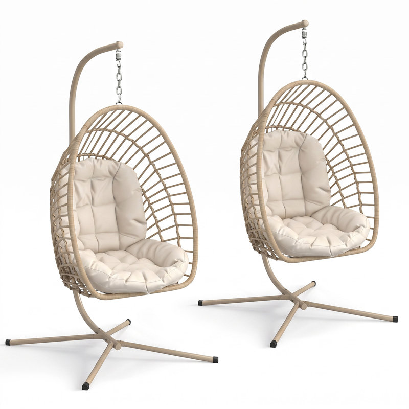 Fauteuil à œufs suspendu avec support, adapté à une utilisation intérieure et extérieure, Beige