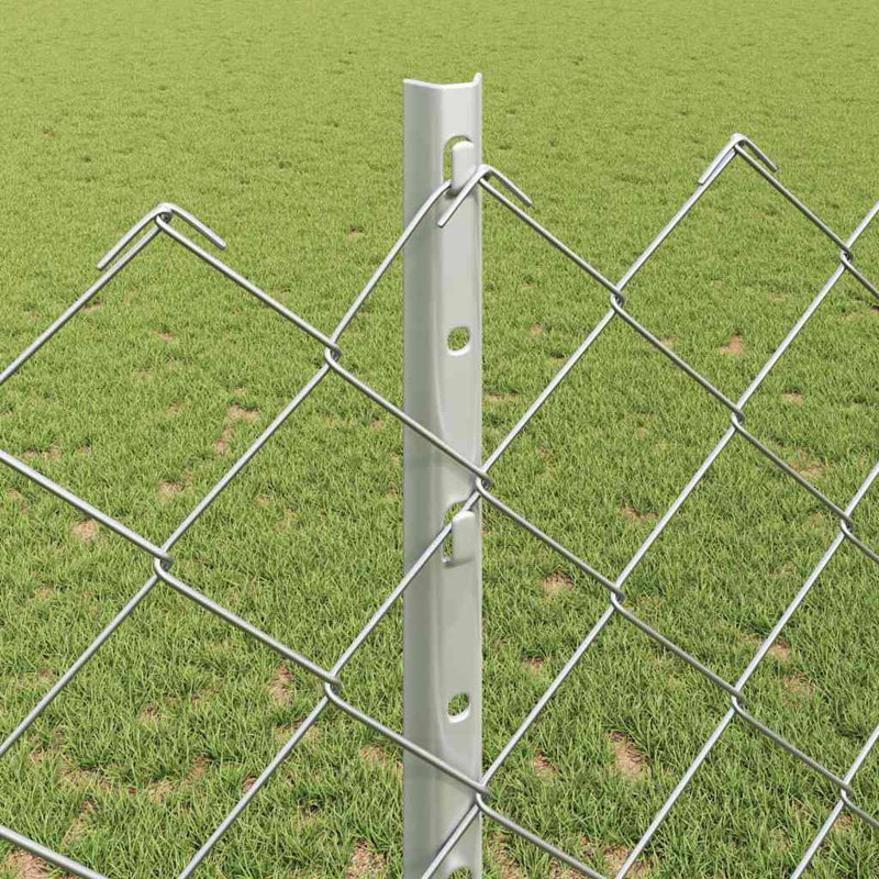 Vidaxl Fence With Posts Steel, Silver, 120cm H x 2500cm W x 2.7cm D
