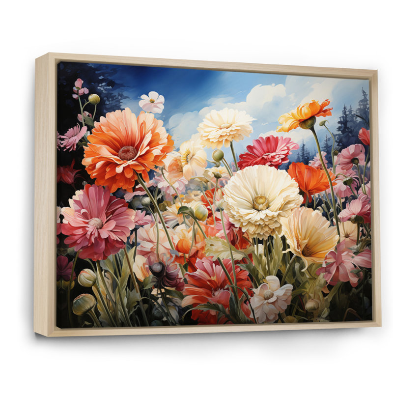 Meadow Gerbera Garden - Floral Canvas Wall Art, H 30 po x l 40 po, Cadre naturel flottant