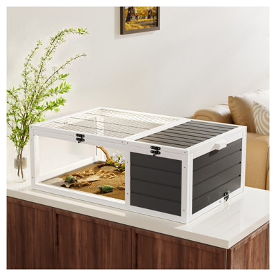 Solid Wood Tortoise House Indoor Reptile Habitat with Acrylic Windows and Removable Tray, 39.5"