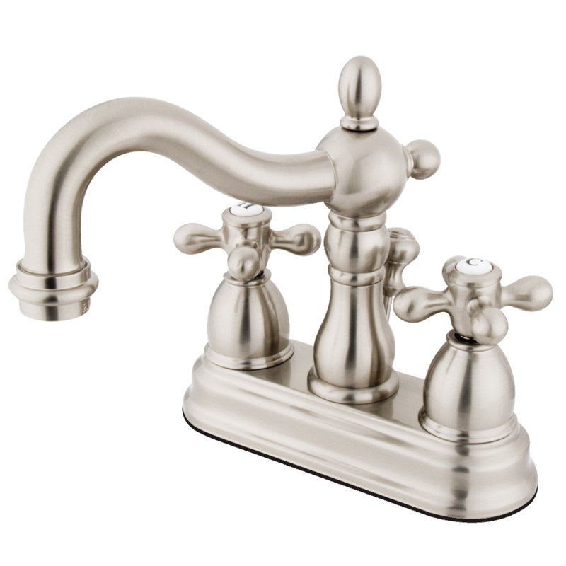 Centerset Bathroom Faucet with Double Cross Handles, Satin Nickel