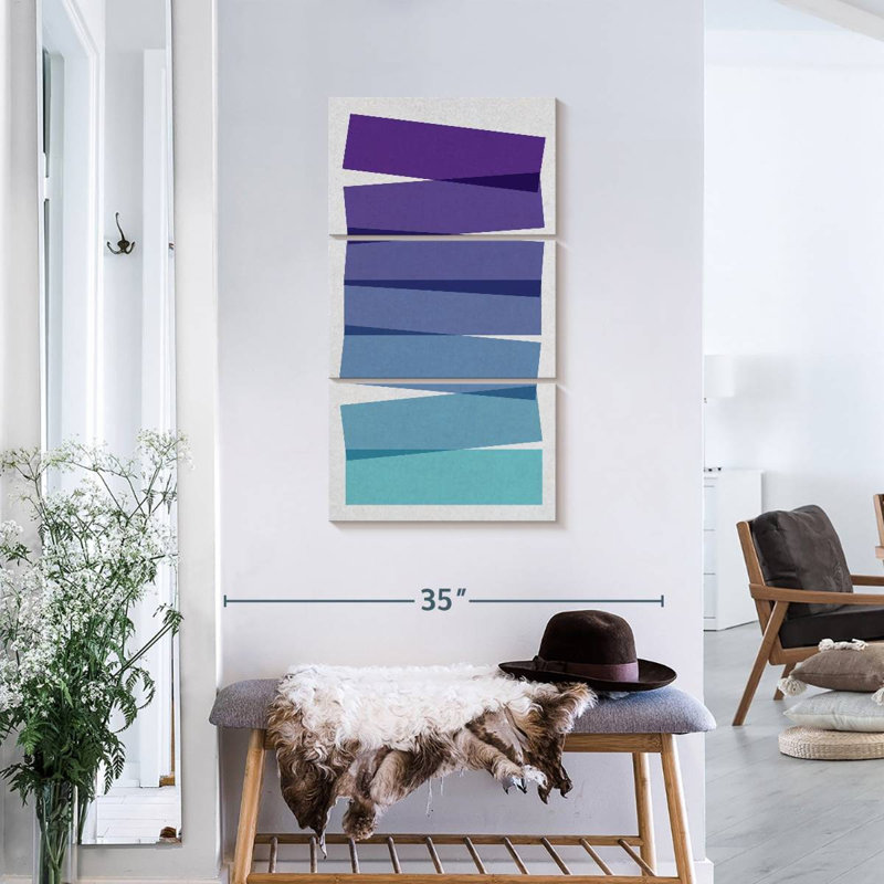 Ensemble de 3 pièces abstraites à motif géométrique abstrait sur toile par Jonathan A., H 38 po x l 18 po x P 1,25 po