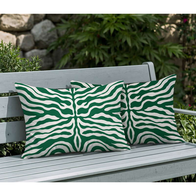 Oreiller réversible intérieur / extérieur à imprimé zébré Eden, 20x14, Green