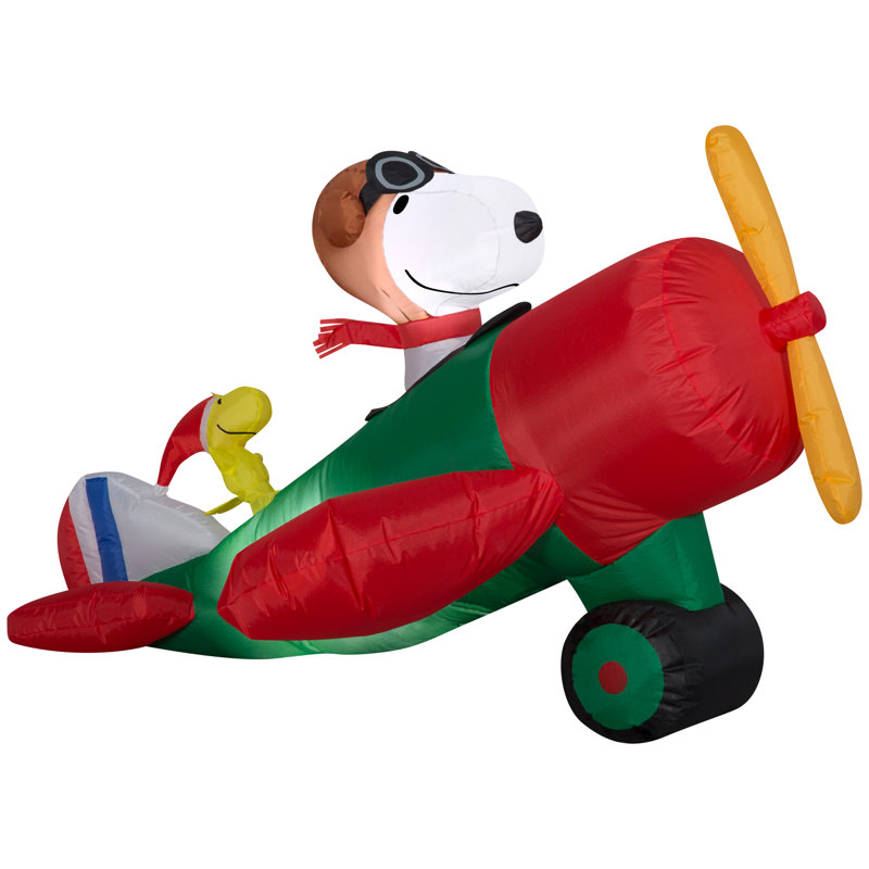 Pre-lit Christmas Snoopy and Woodstock Inflatable Airplane Scene