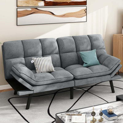 70"  Convertible Futon Sofa Bed with Split Back and Adjustable Arms