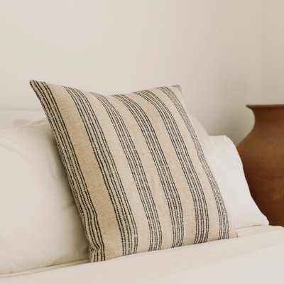 Richia Natural Harmony Throw Pillow - Stripe Cotton Nettle Removable Cover with Feather Insert