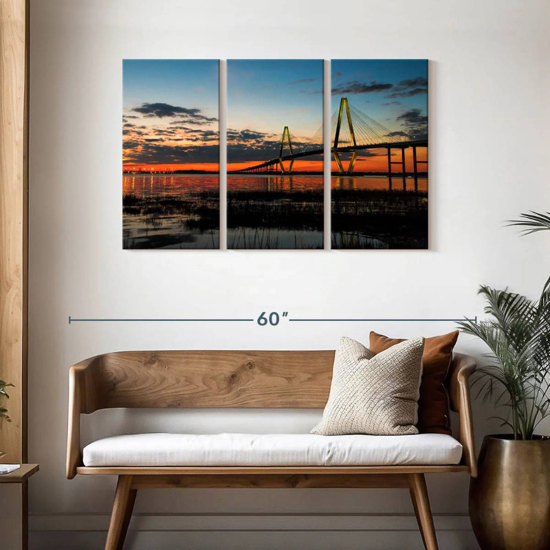 Lilie Sunset At Arthur Ravenel Bridge, 28" H x 45" W