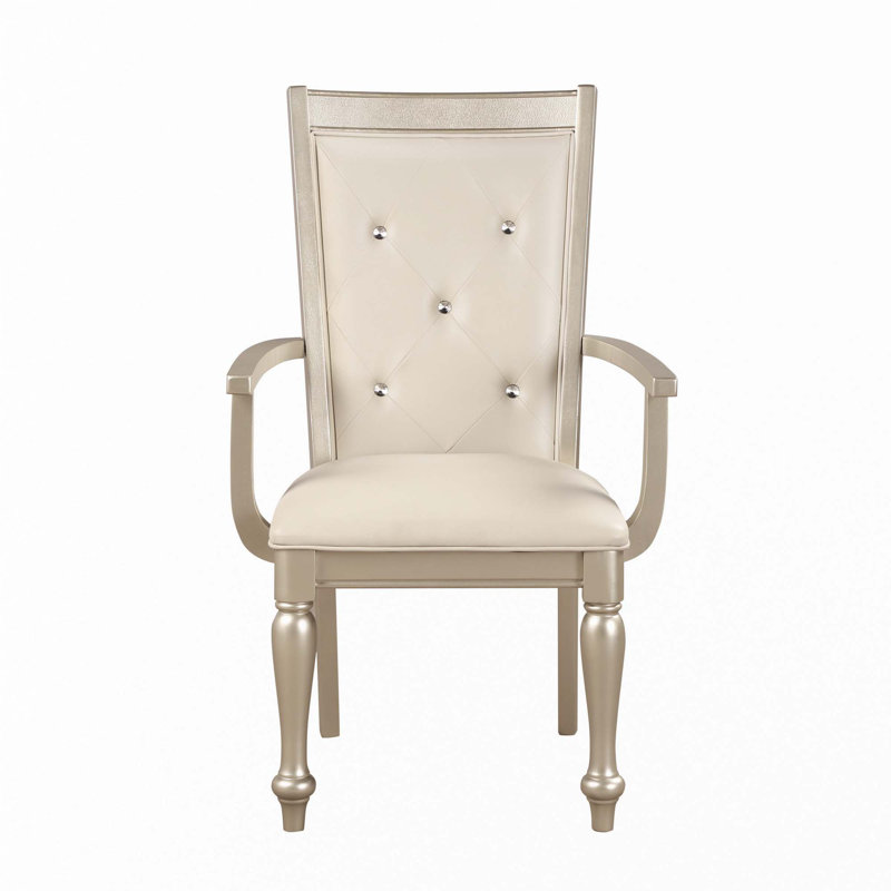 Silver Finish Arm Chairs 2Pc Set Crystal Button-Tufted Chair