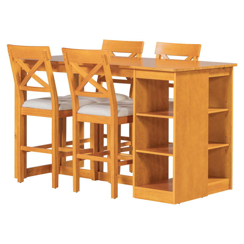 Ensemble de salle à manger à hauteur de comptoir 5 pièces pour 4 personnes avec tablette de rangement à 3 niveaux Farmhouse