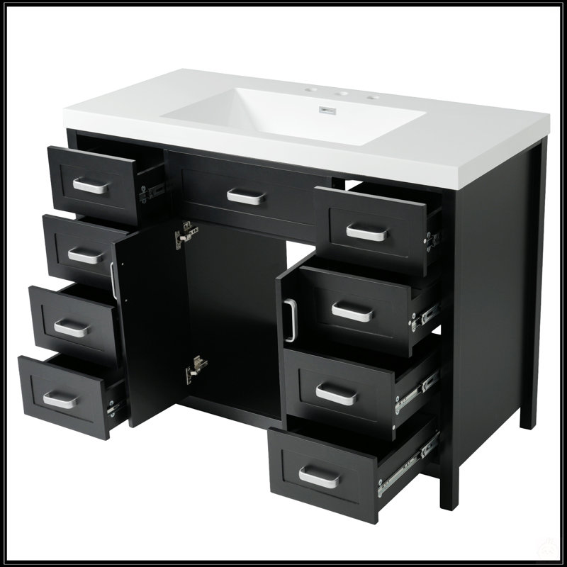 Meuble-lavabo 48 po avec lavabo, 2 portes, 8 tiroirs, système de fermeture en douceur, conception classique, Noir