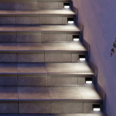Silver Solar Powered Integrated LED Step Light Kit
