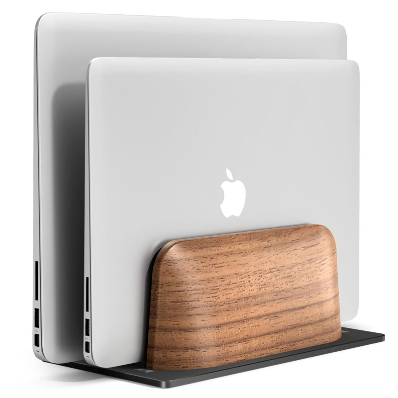 Support vertical pour ordinateur portable, support pour ordinateur portable vertical en bois à deux fentes pour bureau, station d'accueil réglable pour Macbook Pro et autres ordinateurs portables