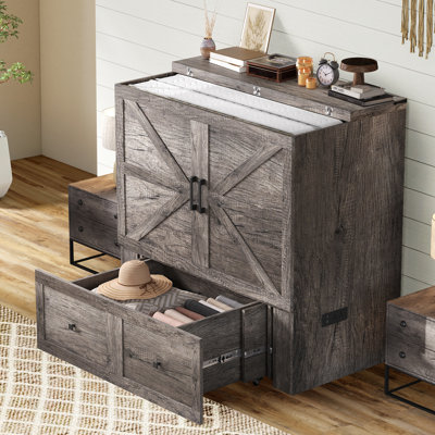 Lit escamotable complet Wilkinson Farmhouse avec grand tiroir de rangement et station de charge, gris
