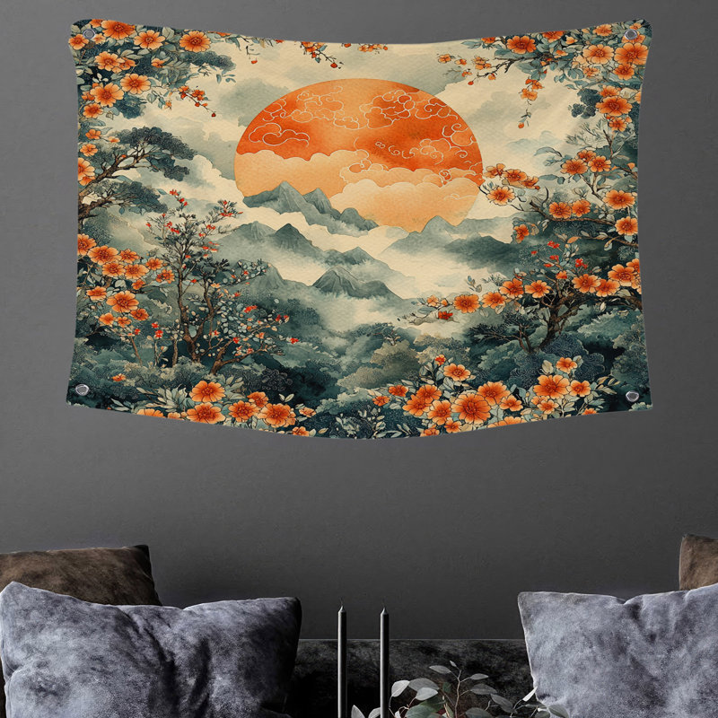Tapisserie murale paysage japonais - Décoration murale nature, H 88 po x l 104 po
