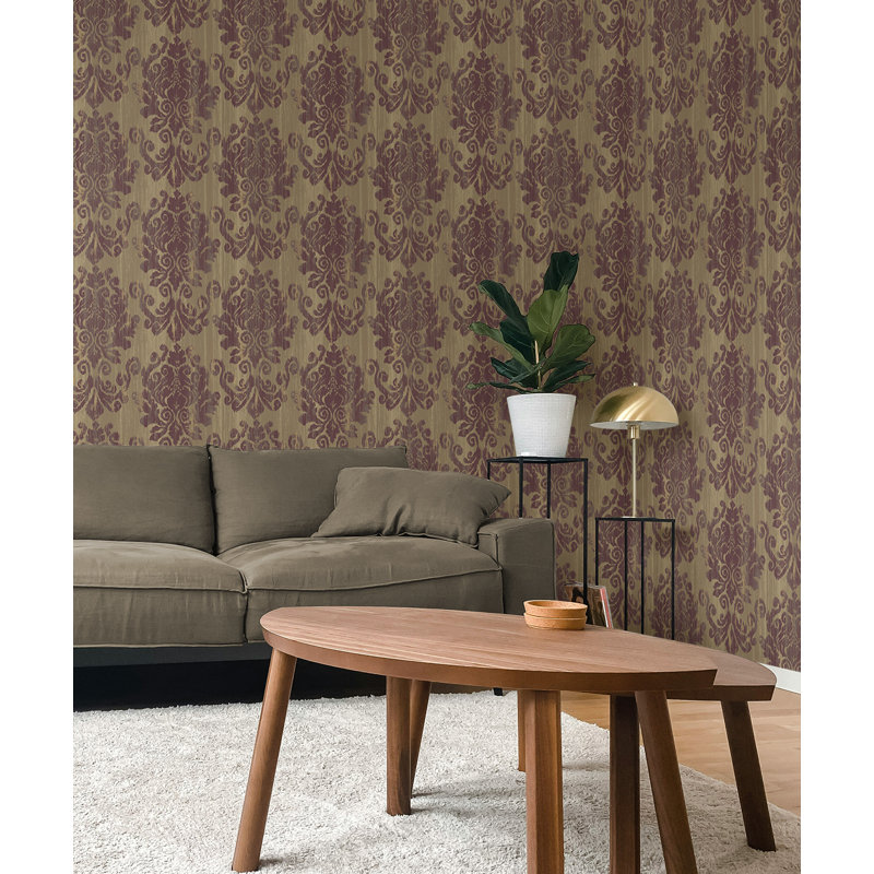  Papier peint avec lustre Octavius Designs, Taupe métallique / vin