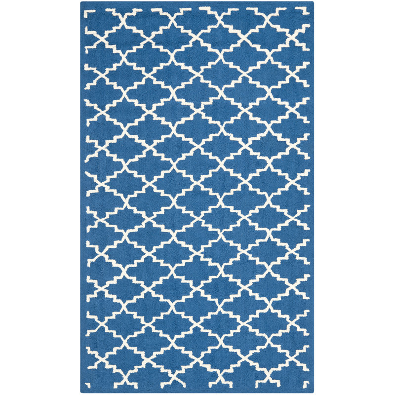 Tapis en coton tissé à la main indigo/ivoire Fullerton, Rectangle 8 pi 6 po x 11 pi 6 po