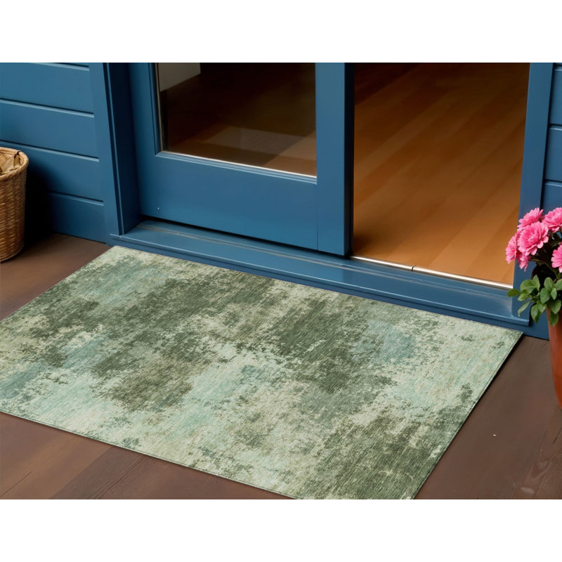 Tapis d'extérieur lavable abstrait vert artichaut 3 pi x 5 pi vert artichaut