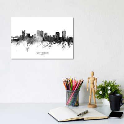 Fort Worth Texas Skyline Name Bw by Michael Tompsett - 1 Piece Wrapped Canvas Wall Art