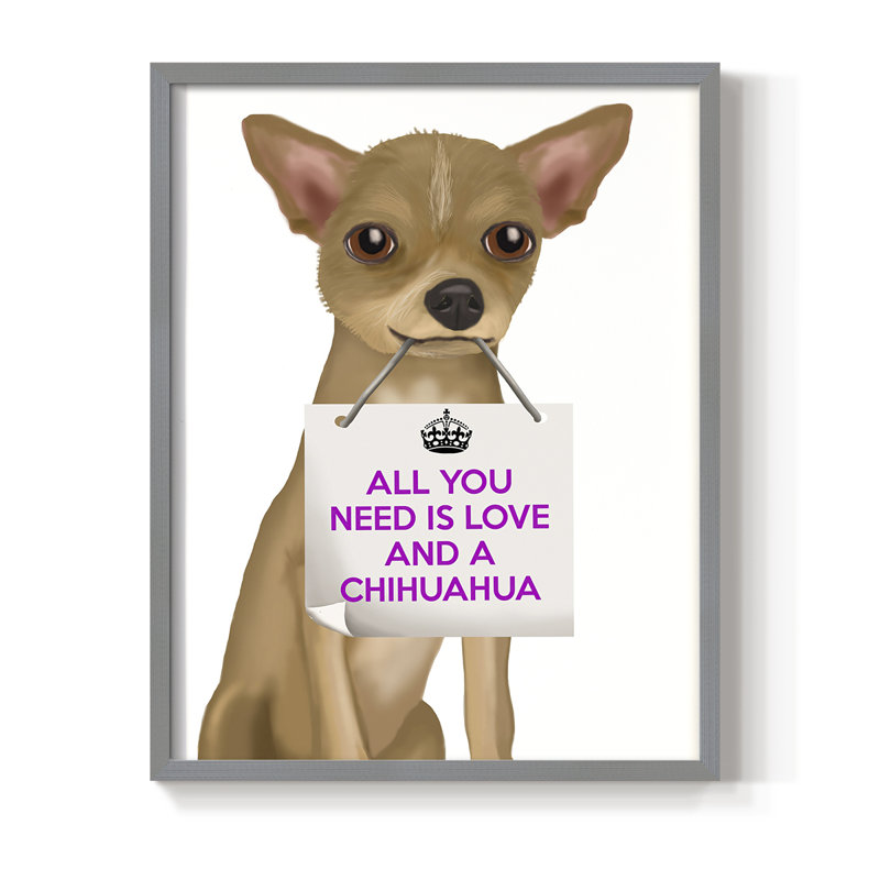 «Love and Chihuahua», reproduction encadrée - bois massif, Cadre simple gris, H 10 po x l 8 po