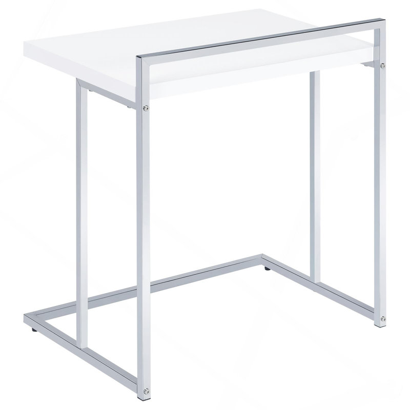 White High Gloss Rectangular Top Snack Table With Metal Legs.