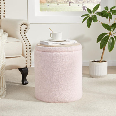 Boucle Round Ottoman With Storage Set Of 2,Small Foot Stool Ottoman For Living Room, Ottoman Coffee Table,Beige