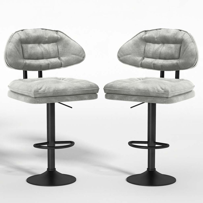 Swivel Adjustable Height Bar Stools Set of 2, Light Grey Seat/Black Frame