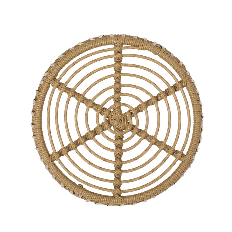 Laine Outdoor Side End Table, 20 Inch Round Top, Brown Rope Woven Base