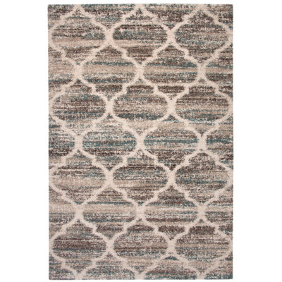 Stylish Trellis Pattern Olefin Rug Durable Backing For Living Rooms