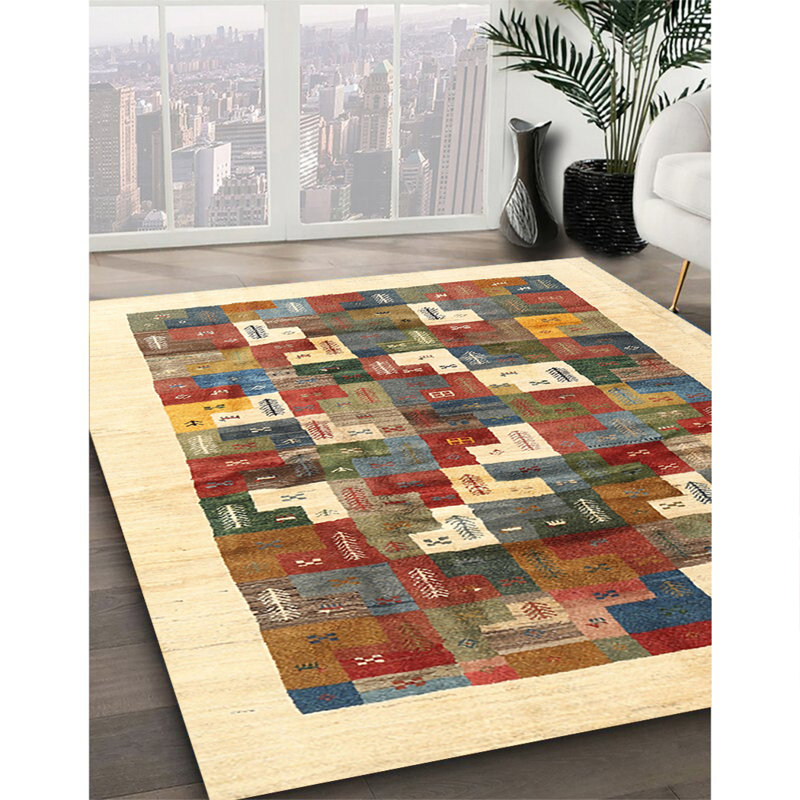 Tapis beige/rouge contemporain, Rectangle 7 pi x 10 pi
