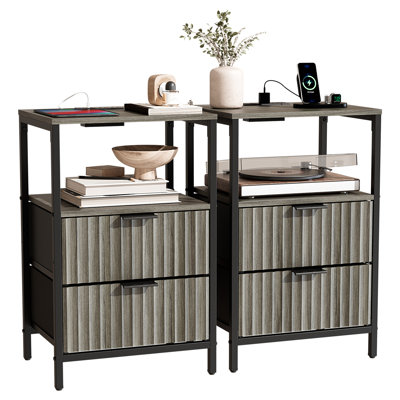15 Inches Wide Odriscoll - 2 Drawers, 1 Shelf, US Power Outlet - Set Of 2