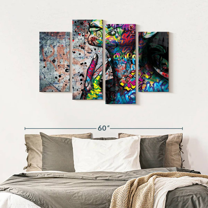 Portrait de femme éclatante 4 pièces, H 32 po x l 52 po x P 1,25 po