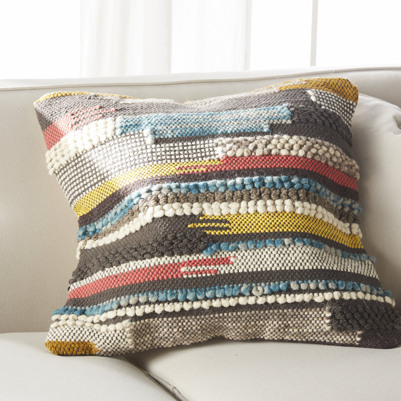 Multicolor Embroidered Wool Blend Pillow Cover 22" x 22"