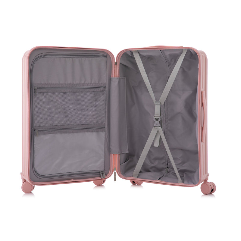 Ensemble de 3 valises à roulettes en ABS avec port USB et supports multifonctionnels, Pink