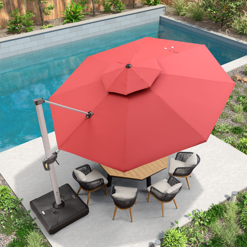 Parasol rond en porte-à-faux 13 pi Burgue, rouge, Terra, 13 pi x 13 pi