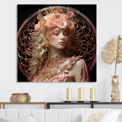 «Rosegold Woman Glam Circles Portrait I», art mural glam