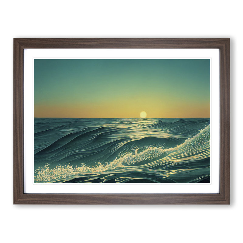 XH1022-6439X Ocean At Sunrise - Single Picture Frame Print, 25cm H x 34cm W x 2cm D, Walnut
