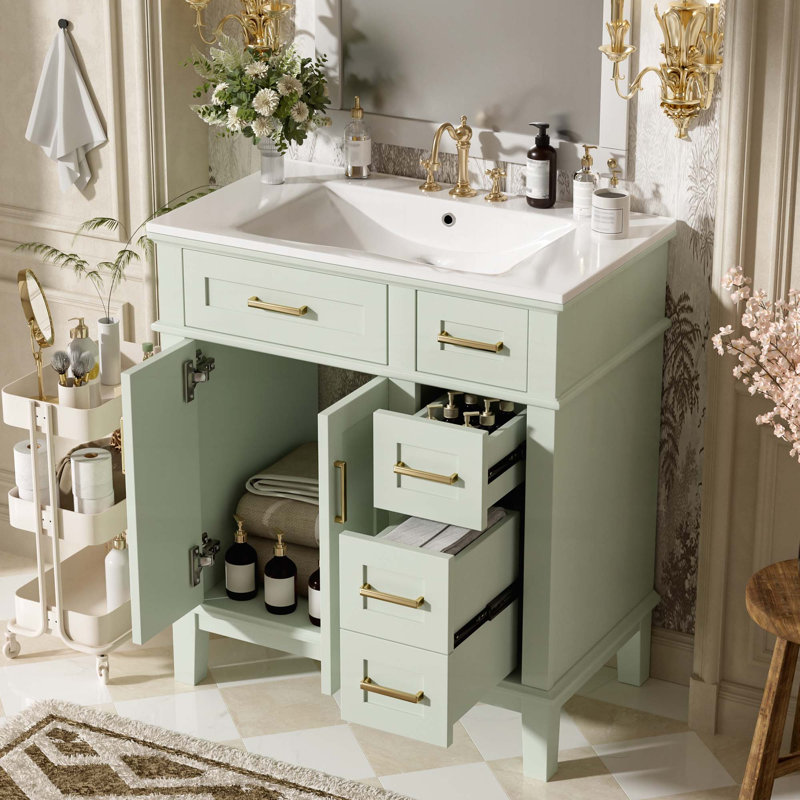 Meuble-lavabo 30 po avec lavabo en céramique, Vert