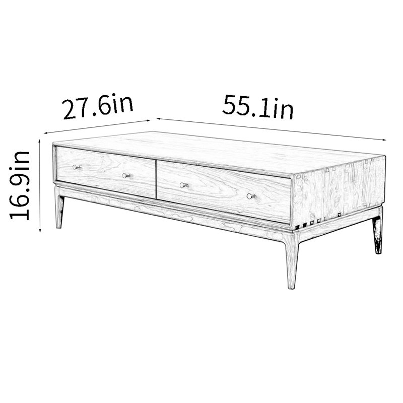 All solid wood end table, 16.9" H x 55.1" L x 27.6" W