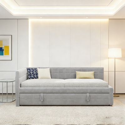 Upholstered Corner Daybed With Pop Up Trundle And Usb Ports, Full Size