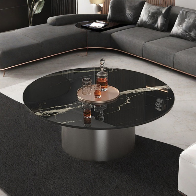 Light luxury round rock slab coffee table, 13" H x 31.5" L x 31.5" W