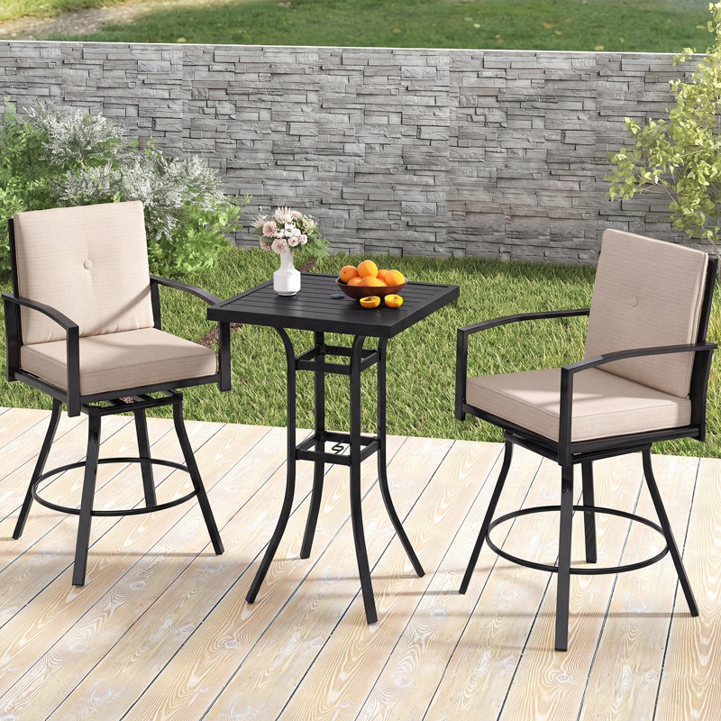 Ensemble de 2 tabourets de bar pivotants d'extérieur, chaises de patio à hauteur de bar avec dossier haut, noir et beige