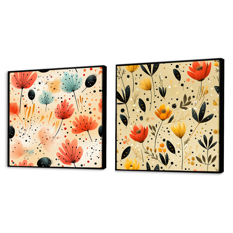 Garneau - Ensemble de 2 collages carrés botaniques abstraits, Cadre flottant noir, H 16 po x l 33 po