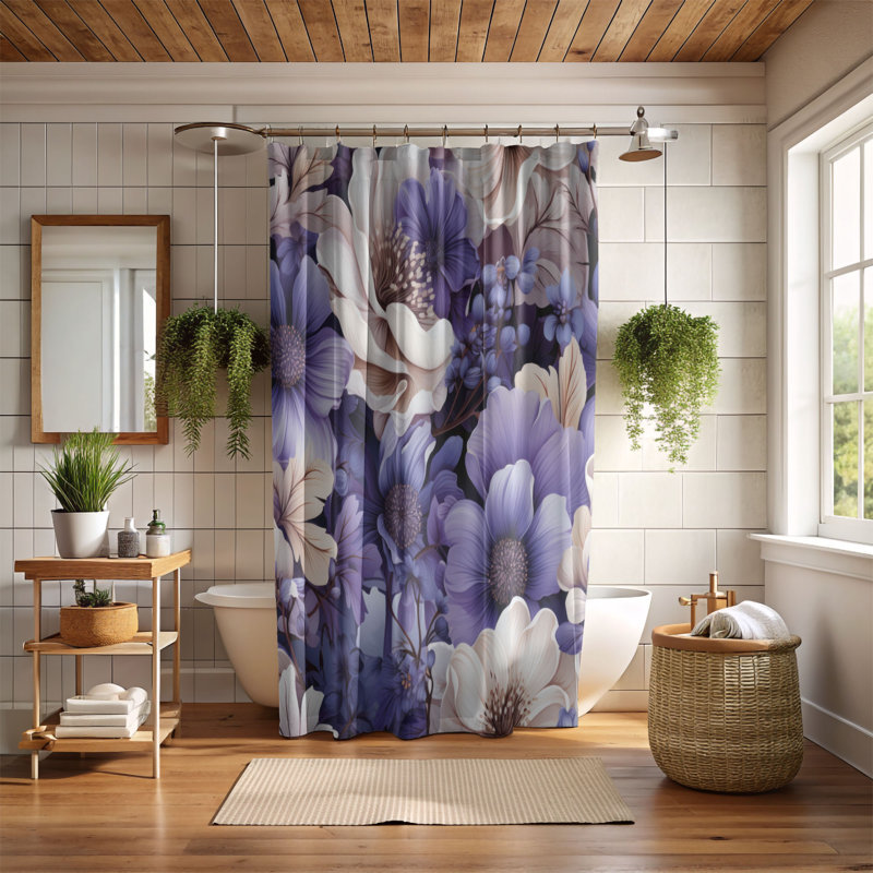 Violet Bloom - Premium Shower Curtain, 74"H x 71"W