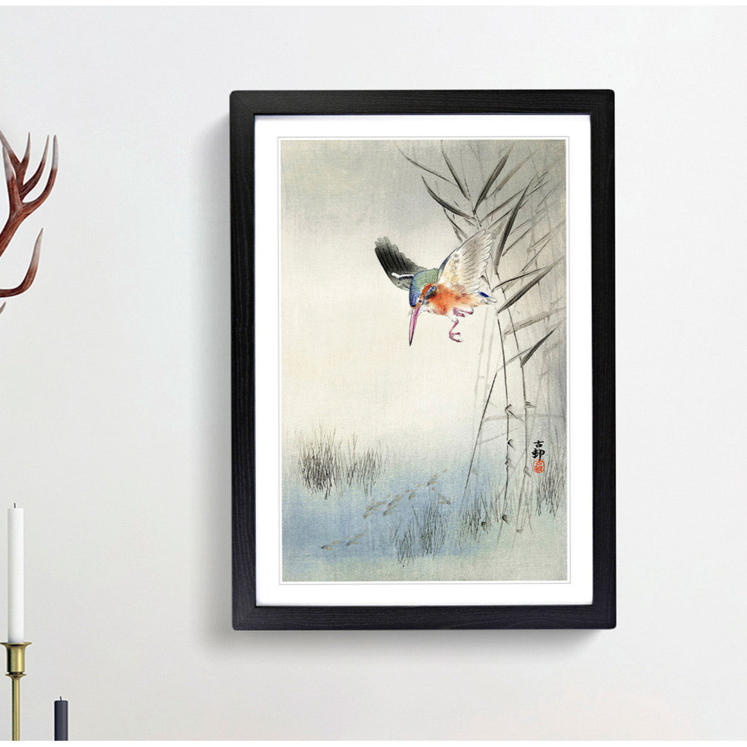 Hunting Kingfisher by Ohara Koson - Framed Print