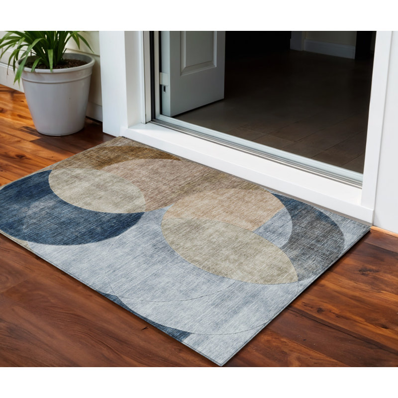 Tapis extérieur lavable géométrique 3 pi x 5 pi bleu ciel et beige