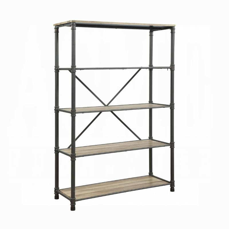 Itzel Wood Metal Bookshelf With 4 Open Compartments