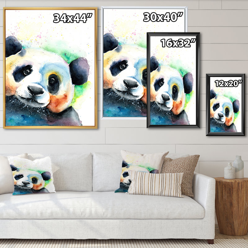 Drôle d'ours panda noir et blanc - reproduction sur toile, H 44 po x l 34 po x P 1,5 po, Cadre flottant doré