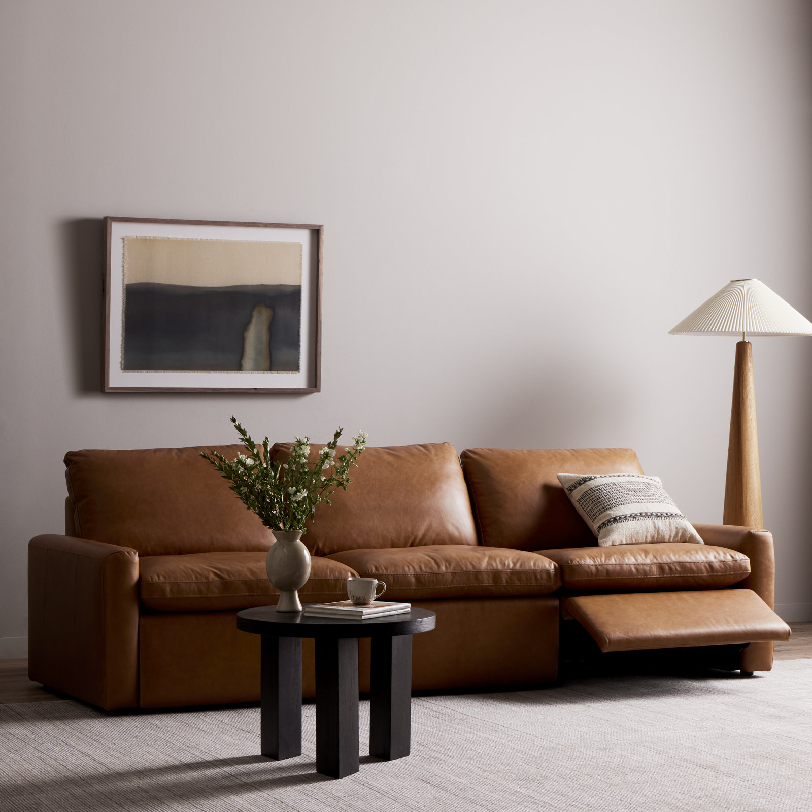 Downing 111" Genuine Leather Reclining Sofa, Sonoma Butterscotch Top Grain Leather